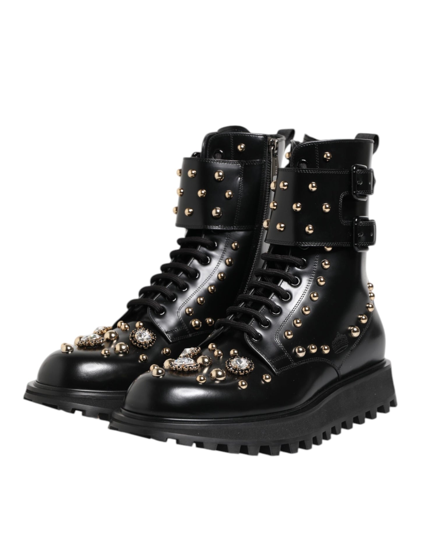 Dolce & Gabbana Schwarze Nietenschnürstiefel Schuhe mit mittlerer Weite
