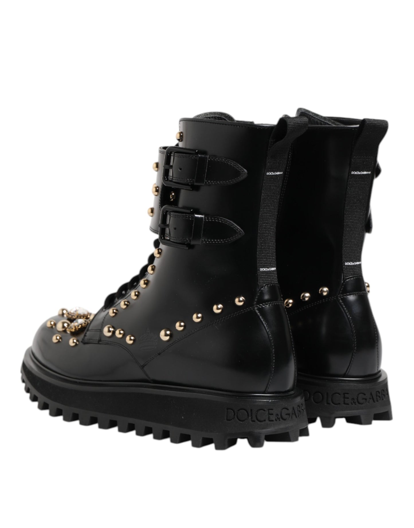 Dolce & Gabbana Schwarze Nietenschnürstiefel Schuhe mit mittlerer Weite