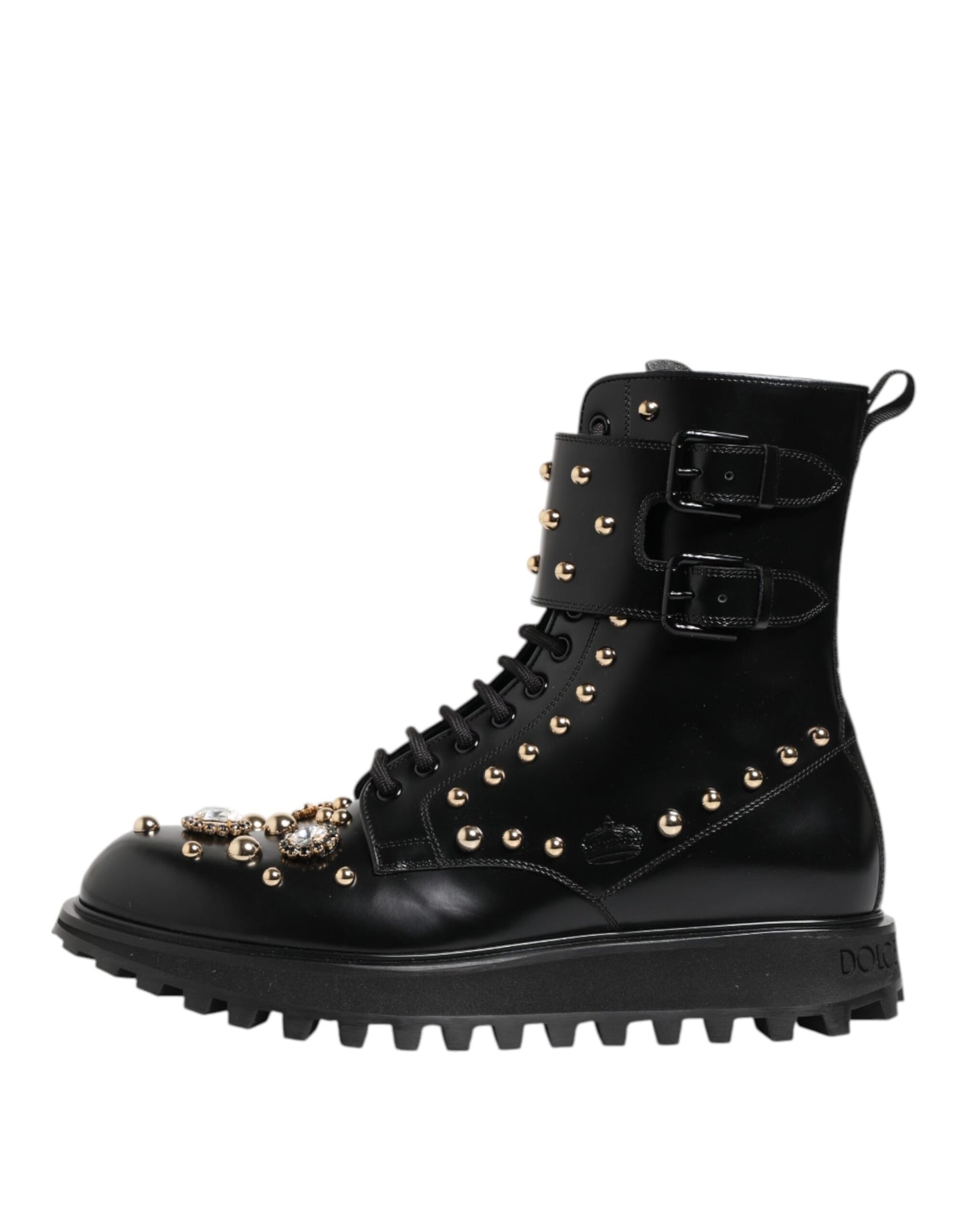 Dolce & Gabbana Schwarze Nietenschnürstiefel Schuhe mit mittlerer Weite