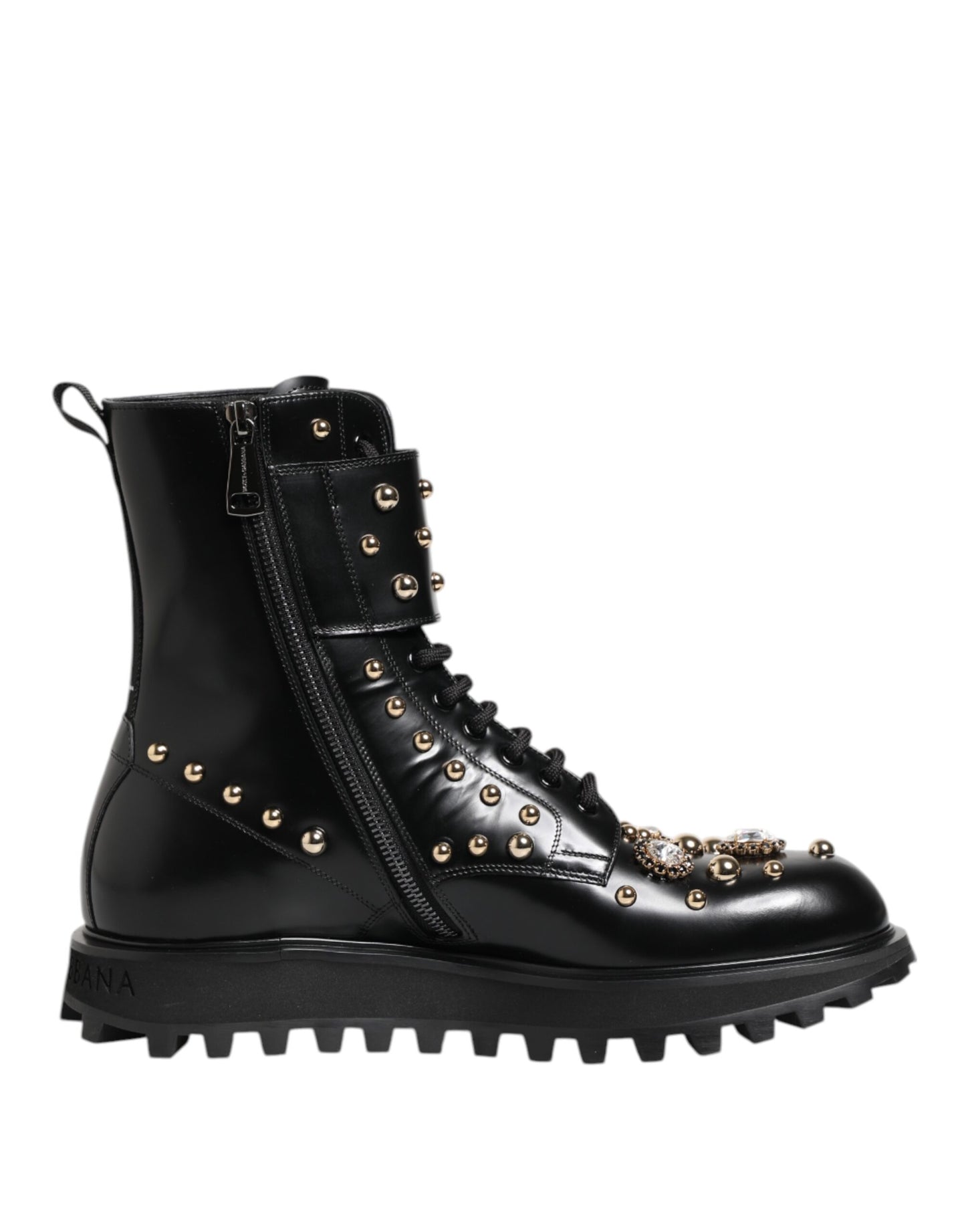 Dolce & Gabbana Schwarze Nietenschnürstiefel Schuhe mit mittlerer Weite