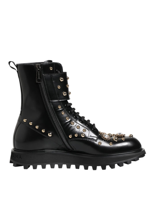 Dolce & Gabbana Schwarze Nietenschnürstiefel Schuhe mit mittlerer Weite