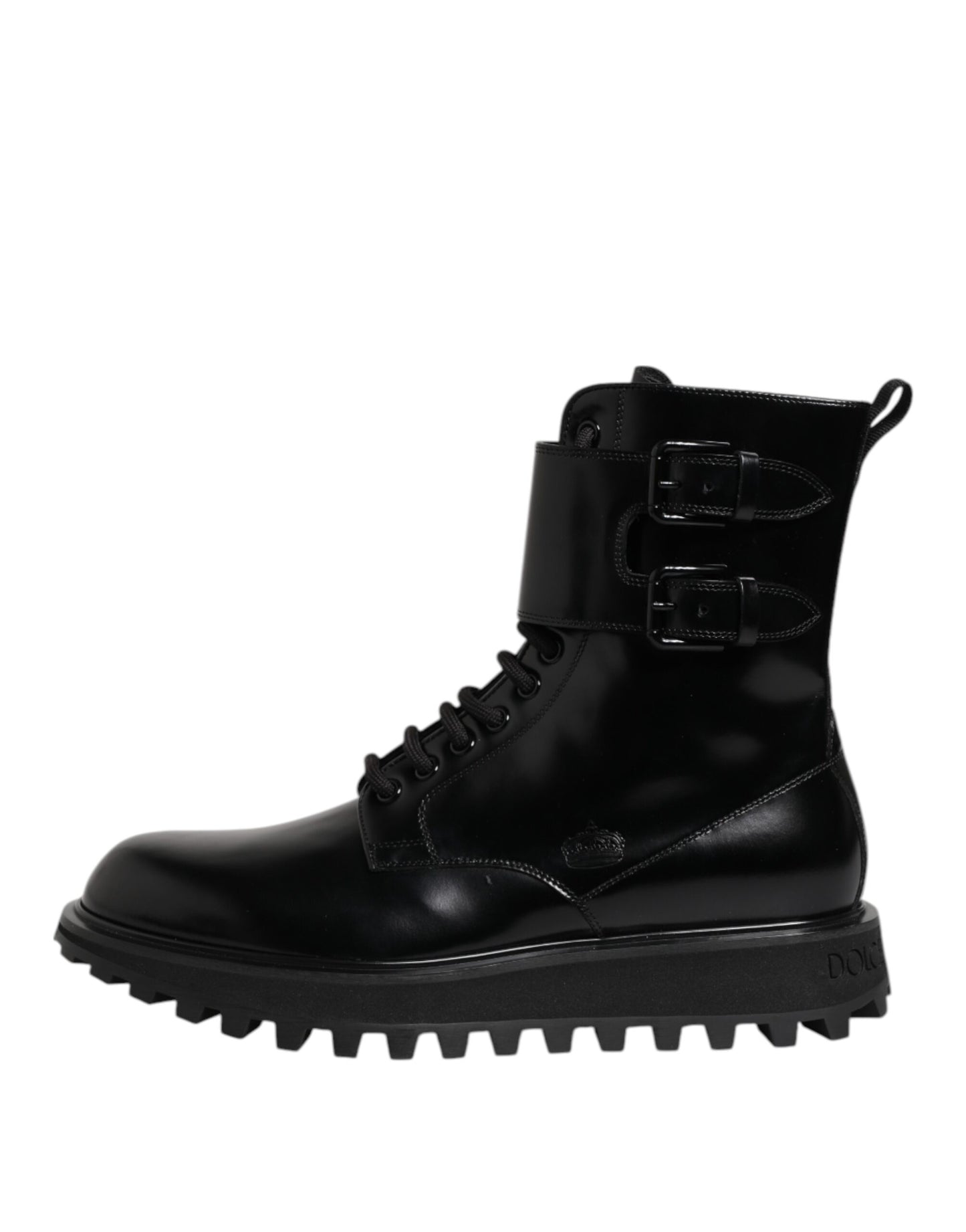 Dolce & Gabbana Schwarze Leder Schnürstiefel mit mittlerer Wade