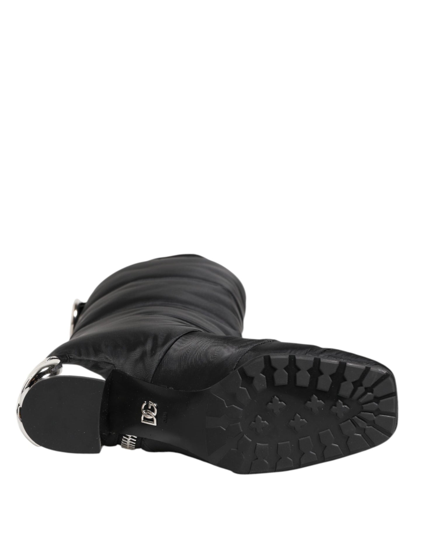 Dolce & Gabbana Schwarz gepolsterte Mid Calf Logo Heel Stiefel Schuhe