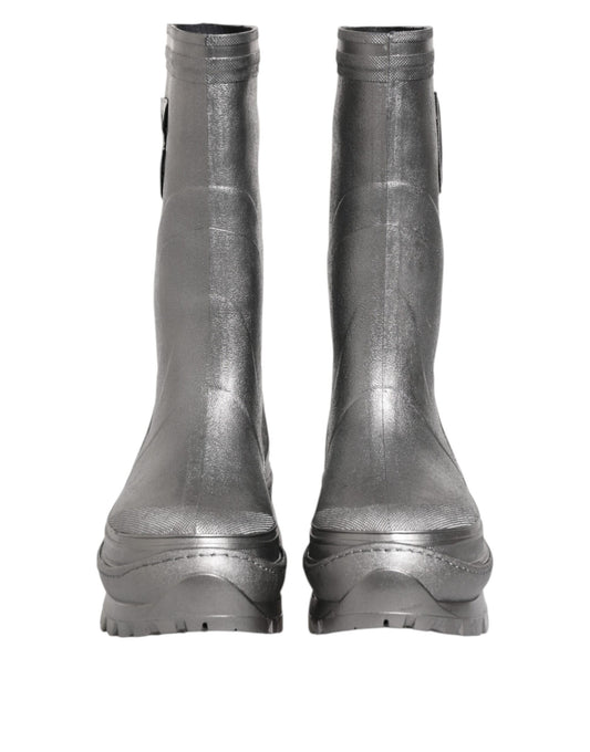 Dolce & Gabbana Metallic Silber Pull On Regen Stiefel Schuhe