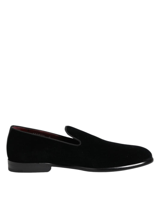 Dolce & Gabbana Schwarzer Samt Loafers Formal Männer Kleid Schuhe