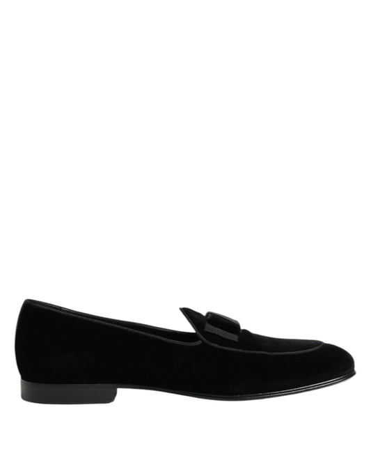 Dolce & Gabbana Schwarzer Samt Loafers Formal Männer Kleid Schuhe
