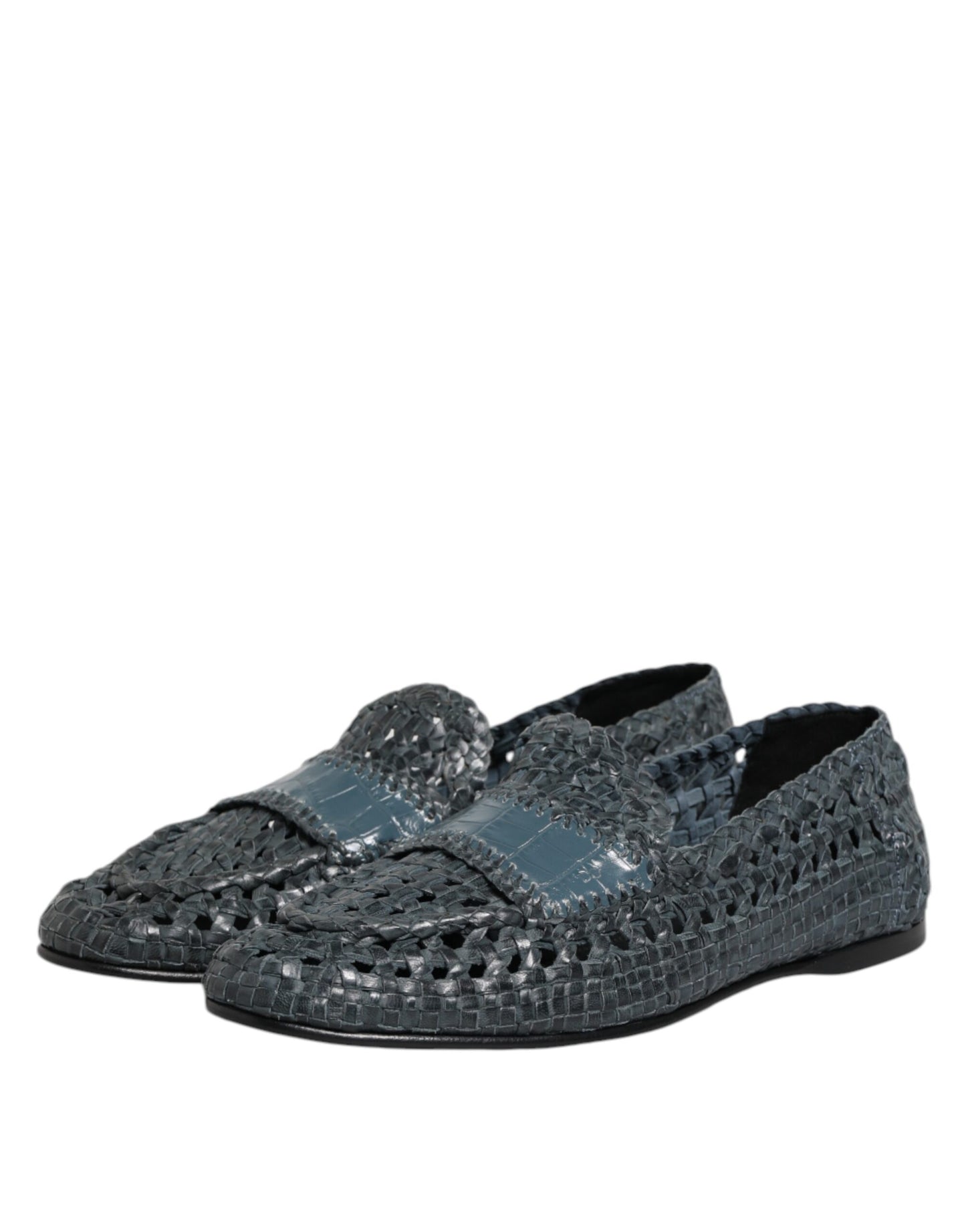 Dolce & Gabbana Blaue gewebte Raffia Slip On Loafers Schuhe
