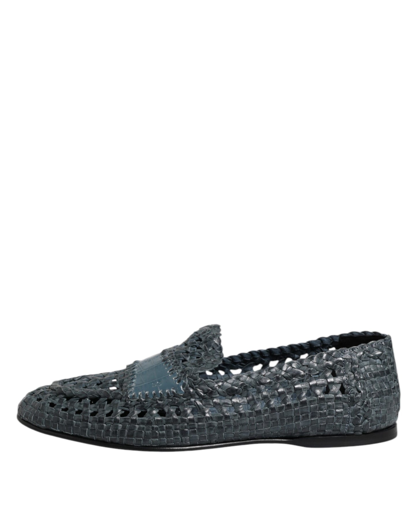 Dolce & Gabbana Blaue gewebte Raffia Slip On Loafers Schuhe