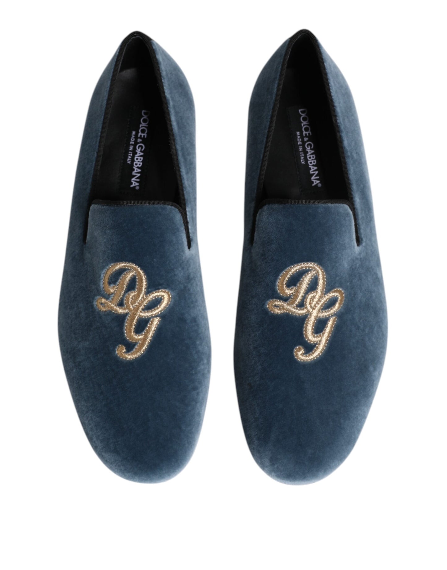 Dolce & Gabbana Blauer Samt DG Logo Loafers Formelle Schuhe
