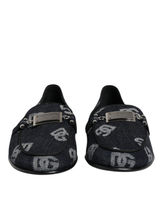 Dolce & Gabbana Blaue Logo-Baumwoll-Loafers Formelle Anzugschuhe