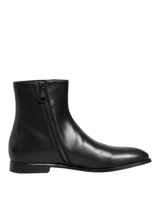 Dolce & Gabbana Schwarz Leder Mid Calf Männer Stiefel Schuhe