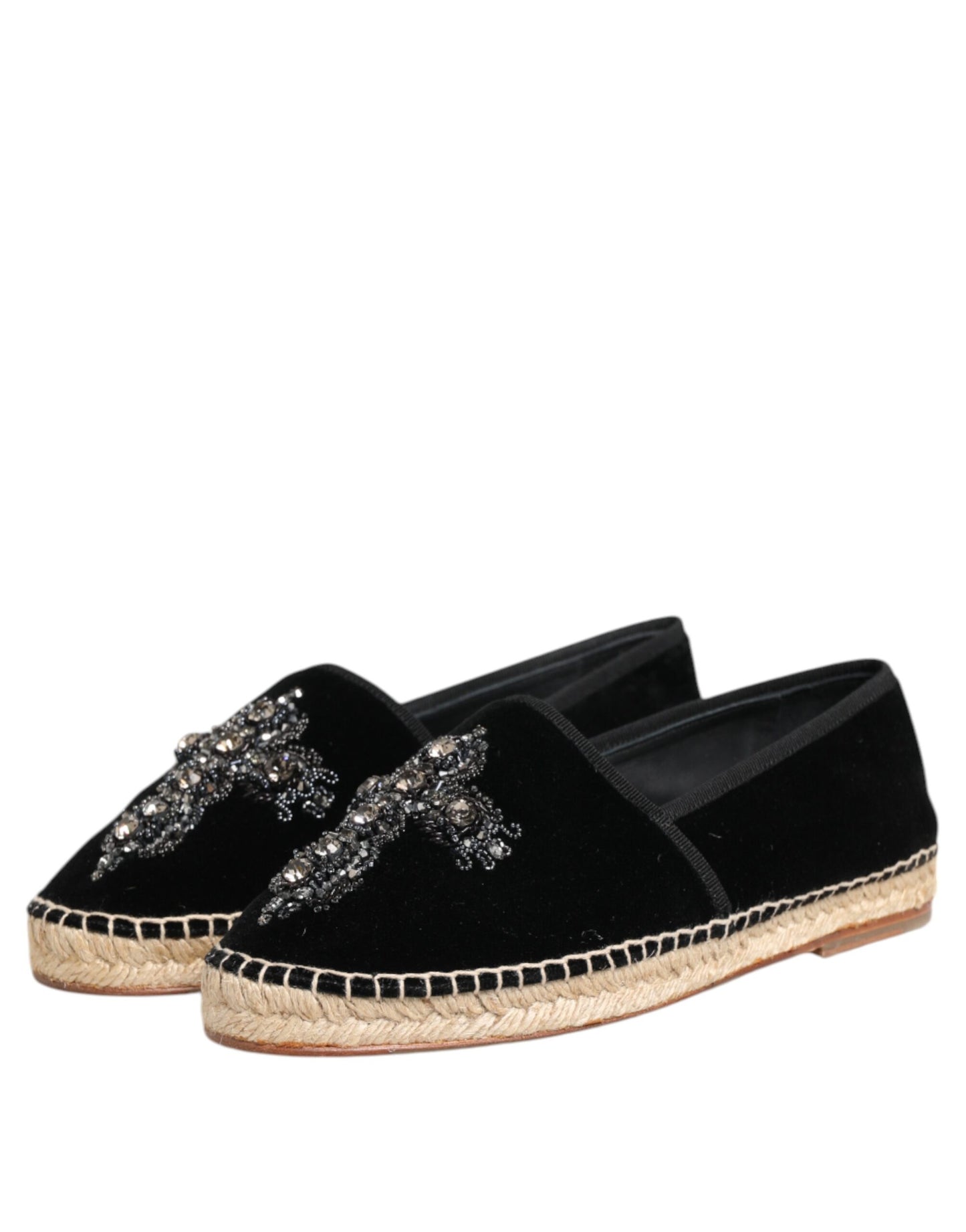 Dolce & Gabbana Schwarzes Kreuz Kristall Slip On Espadrille Schuhe