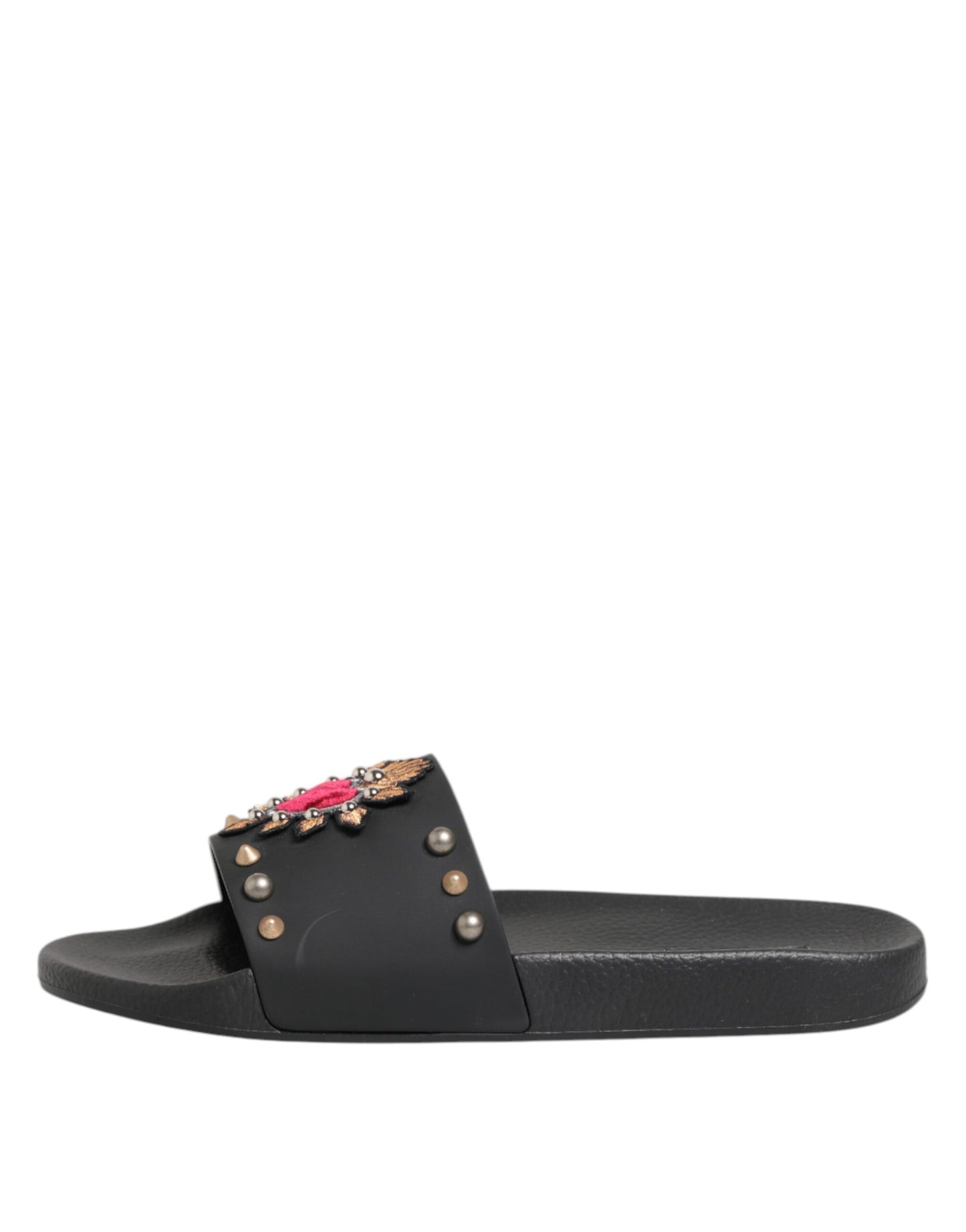 Dolce & Gabbana Schwarzer Gummi Sacred Heart Slides Männer Beachwear Schuhe