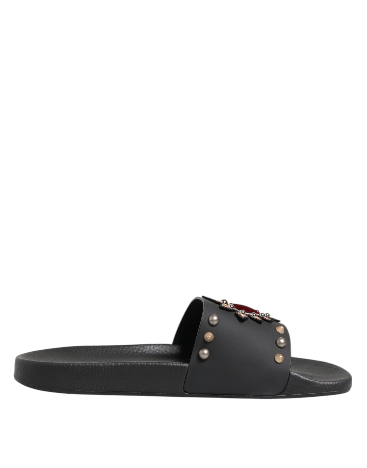 Dolce & Gabbana Schwarzer Gummi Sacred Heart Slides Männer Beachwear Schuhe