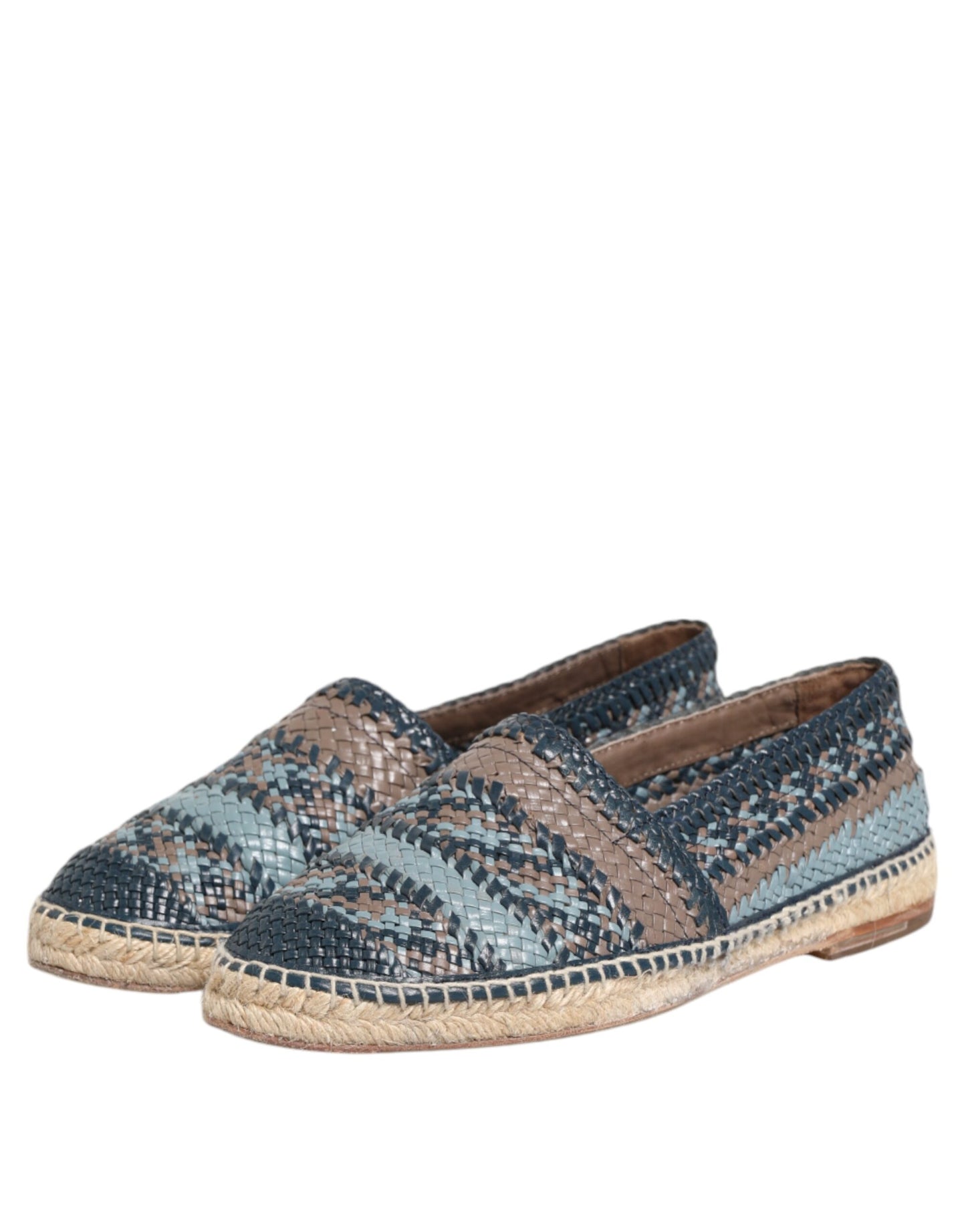 Dolce & Gabbana Blaugraue gewebte Leder Espadrille-Schuhe von Buffalo