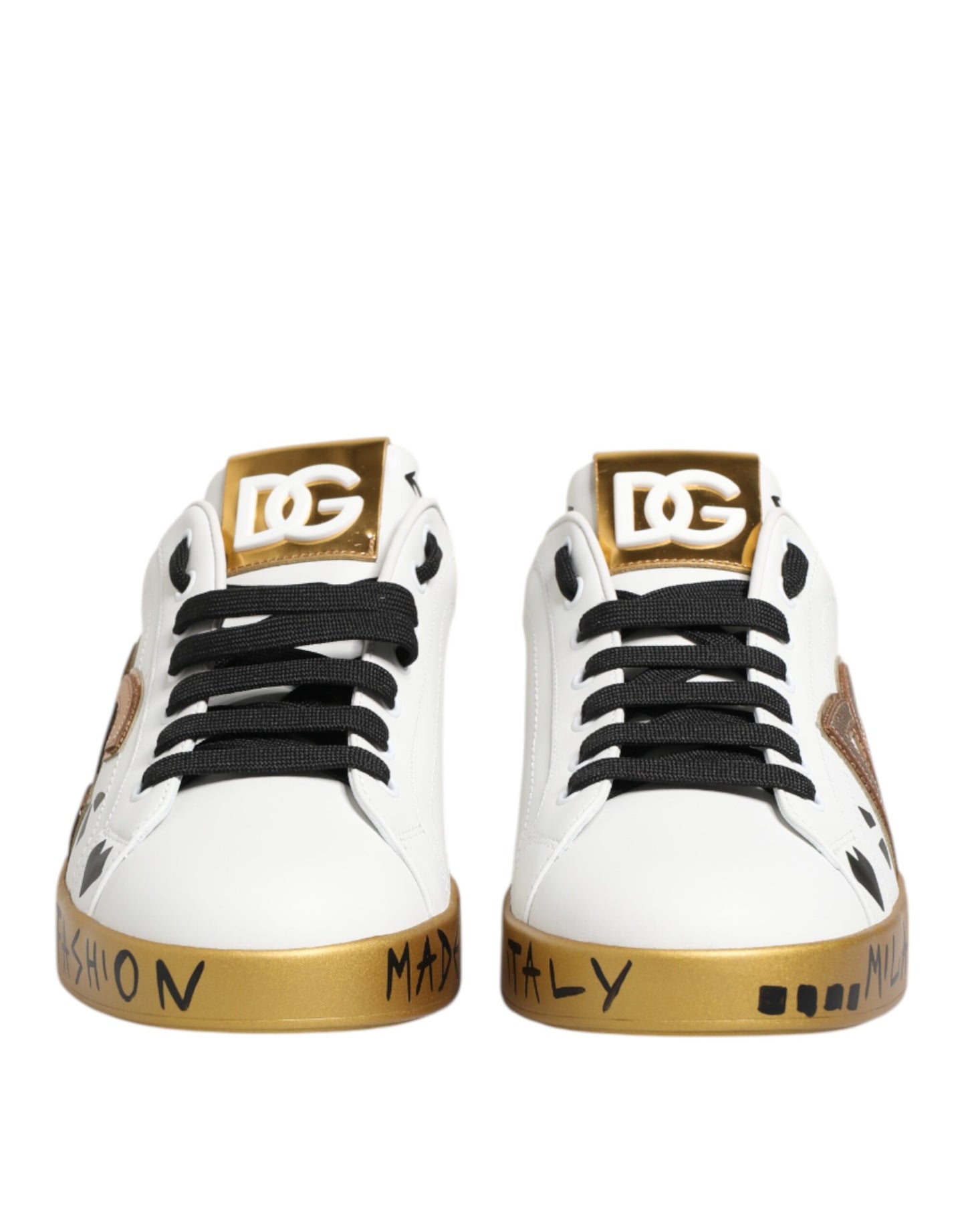 Dolce & Gabbana Weiß Gold Kristall Portofino Turnschuhe Schuhe