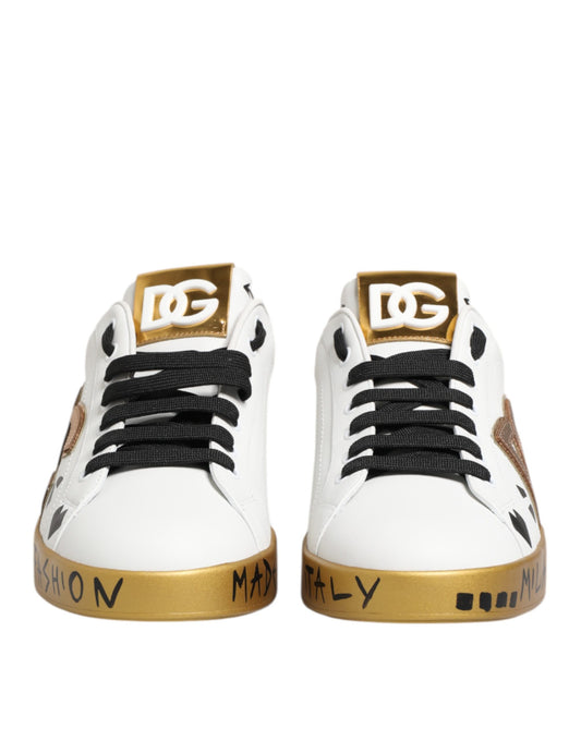 Dolce & Gabbana Weiß Gold Kristall Portofino Turnschuhe Schuhe
