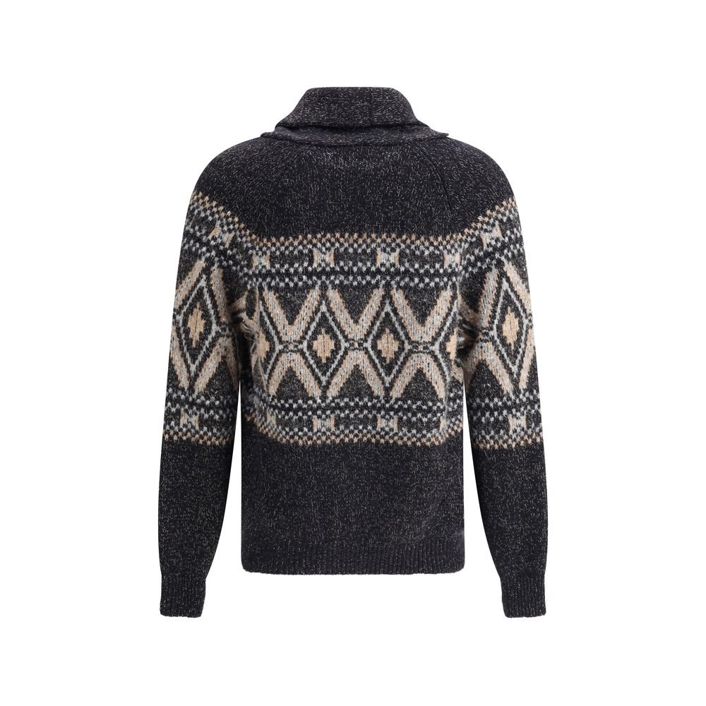 Brunello Cucinelli Schwarzer Woll-Fleece-Pullover