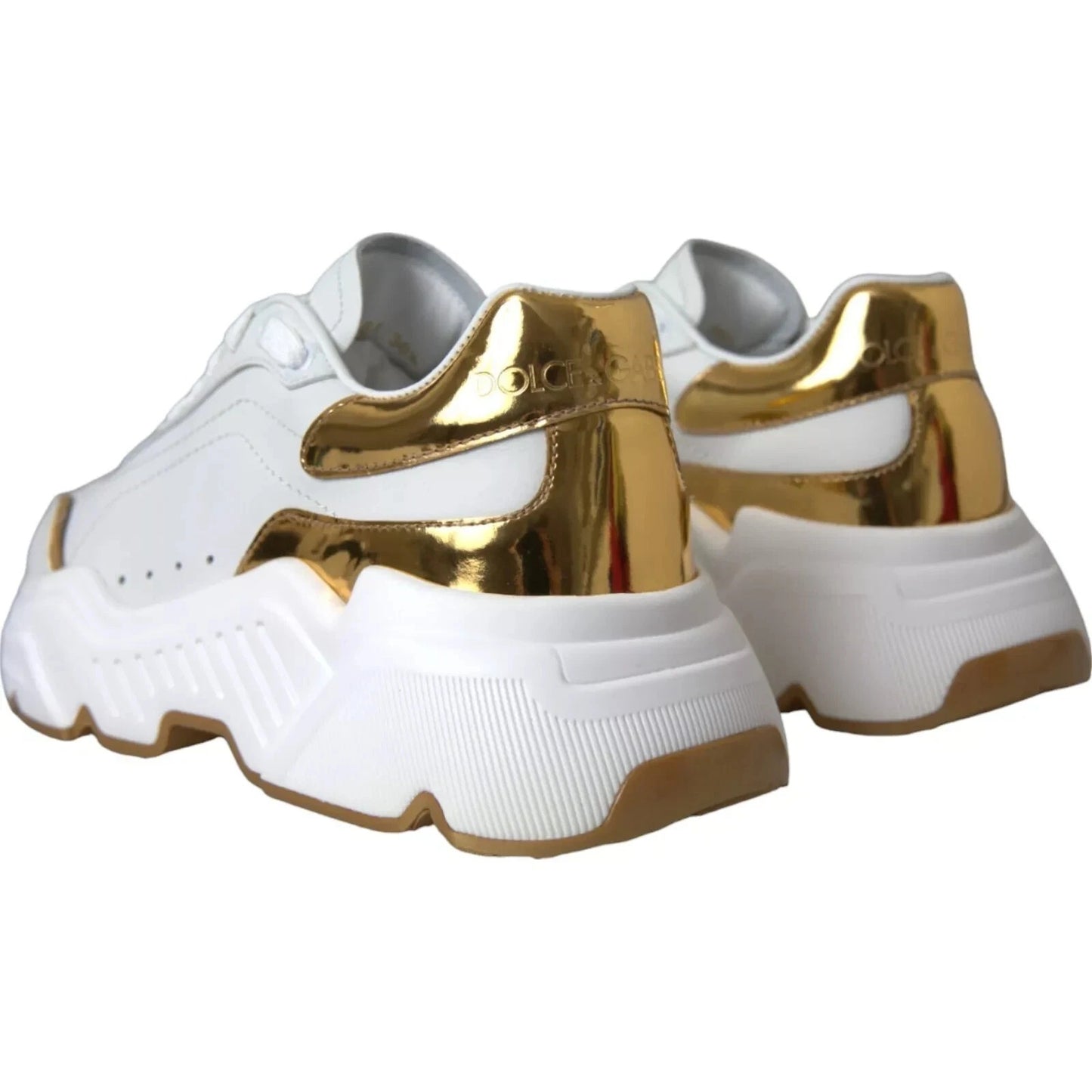 Dolce & Gabbana Weiß Gold DAYMASTER Leder Turnschuhe Herren Schuhe