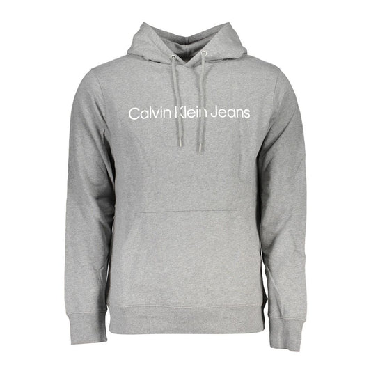 Calvin Klein "Grauer Baumwollpullover für Männer mit Kapuze und zentraler Tasche"