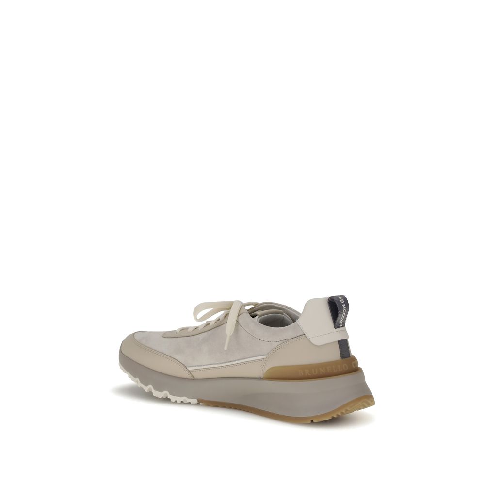 Brunello Cucinelli Graue Nylon Sneakers mit niedrigem Schaft