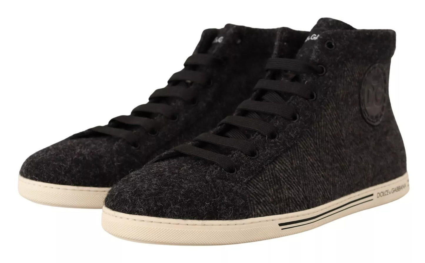 Dolce & Gabbana Graue Wolle Baumwolle Casual High Top Sneakers