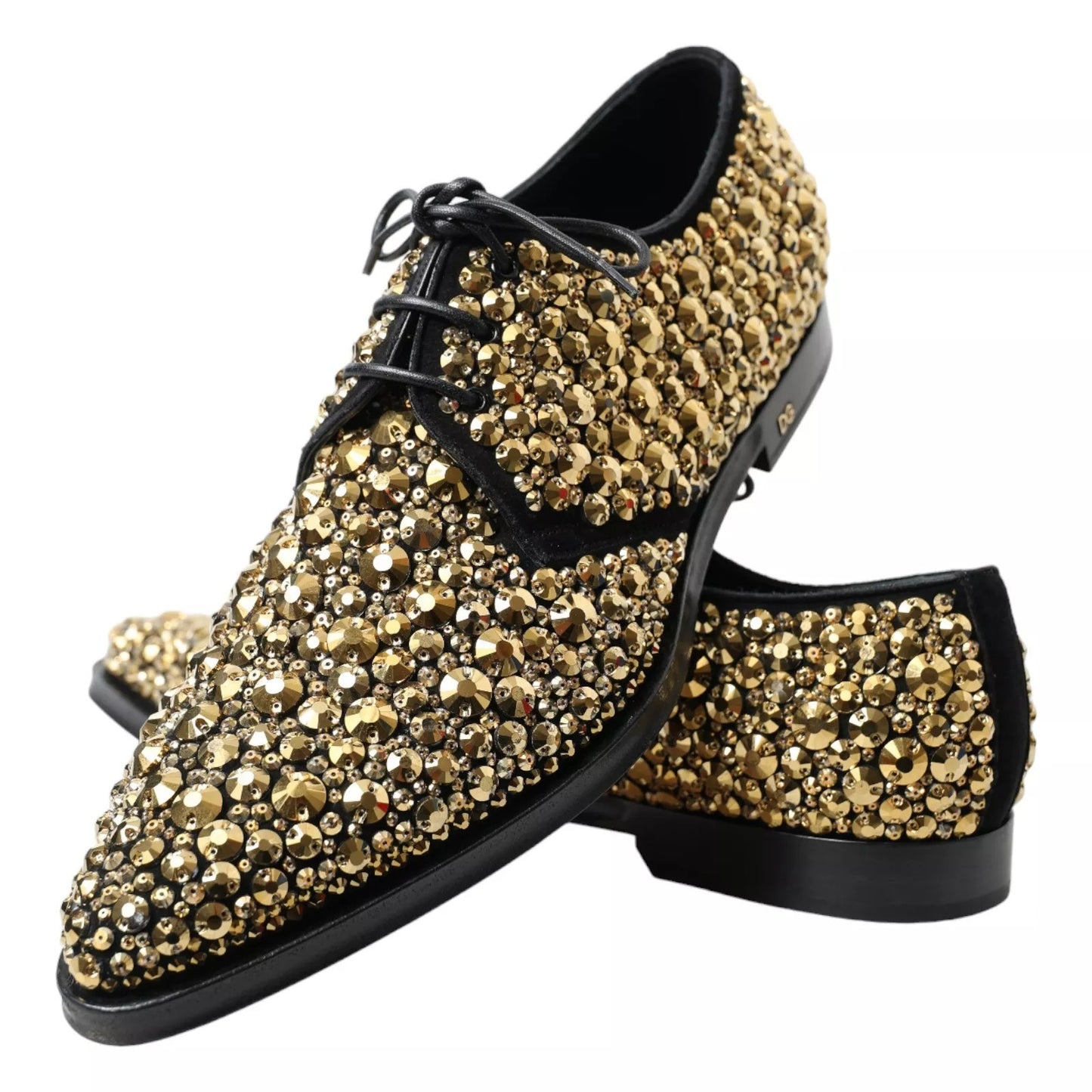 Dolce & Gabbana Schwarz Gold verschönerte Derby Schuhe