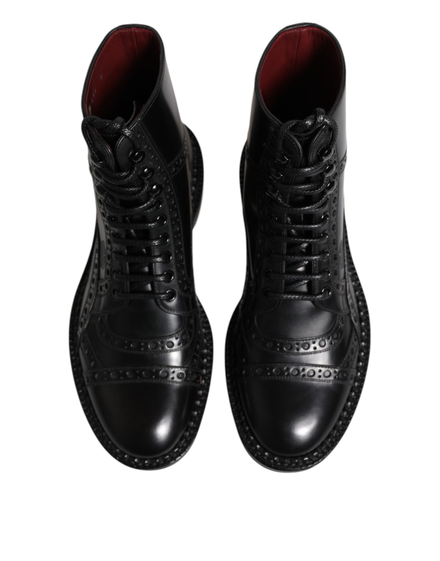 Dolce & Gabbana Schwarze Leder Schnürstiefel mit mittlerer Wade