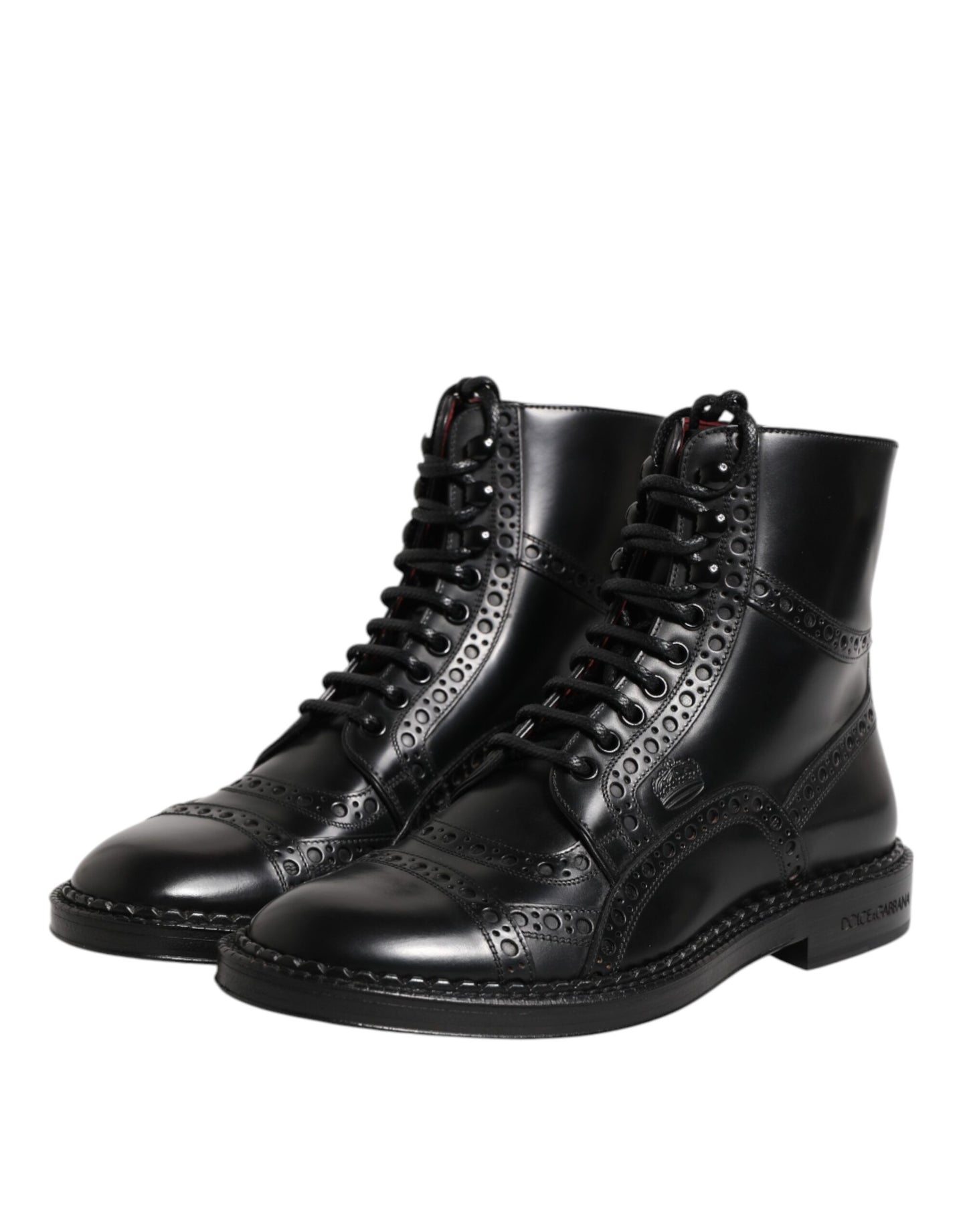 Dolce & Gabbana Schwarze Leder Schnürstiefel mit mittlerer Wade