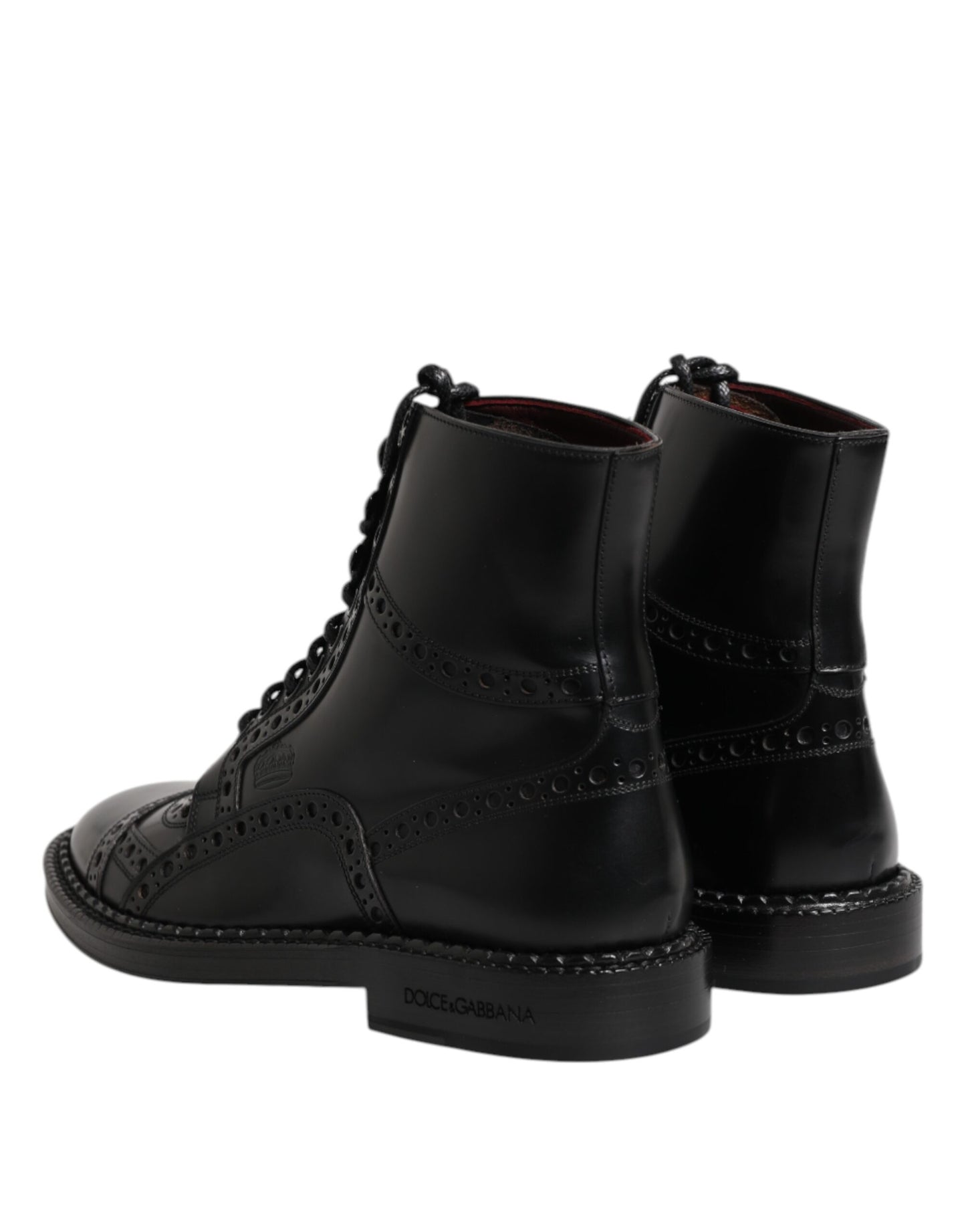 Dolce & Gabbana Schwarze Leder Schnürstiefel mit mittlerer Wade