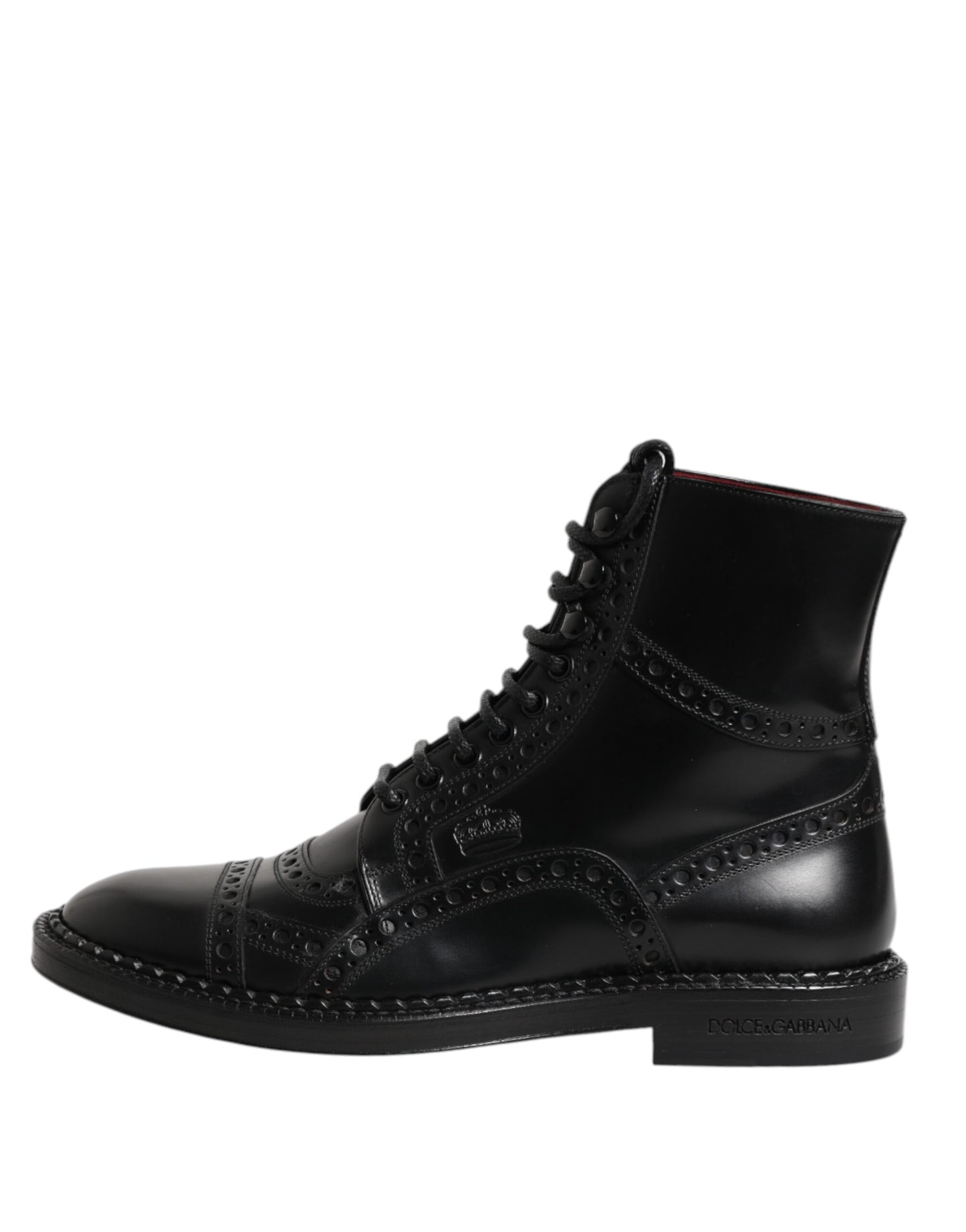 Dolce & Gabbana Schwarze Leder Schnürstiefel mit mittlerer Wade