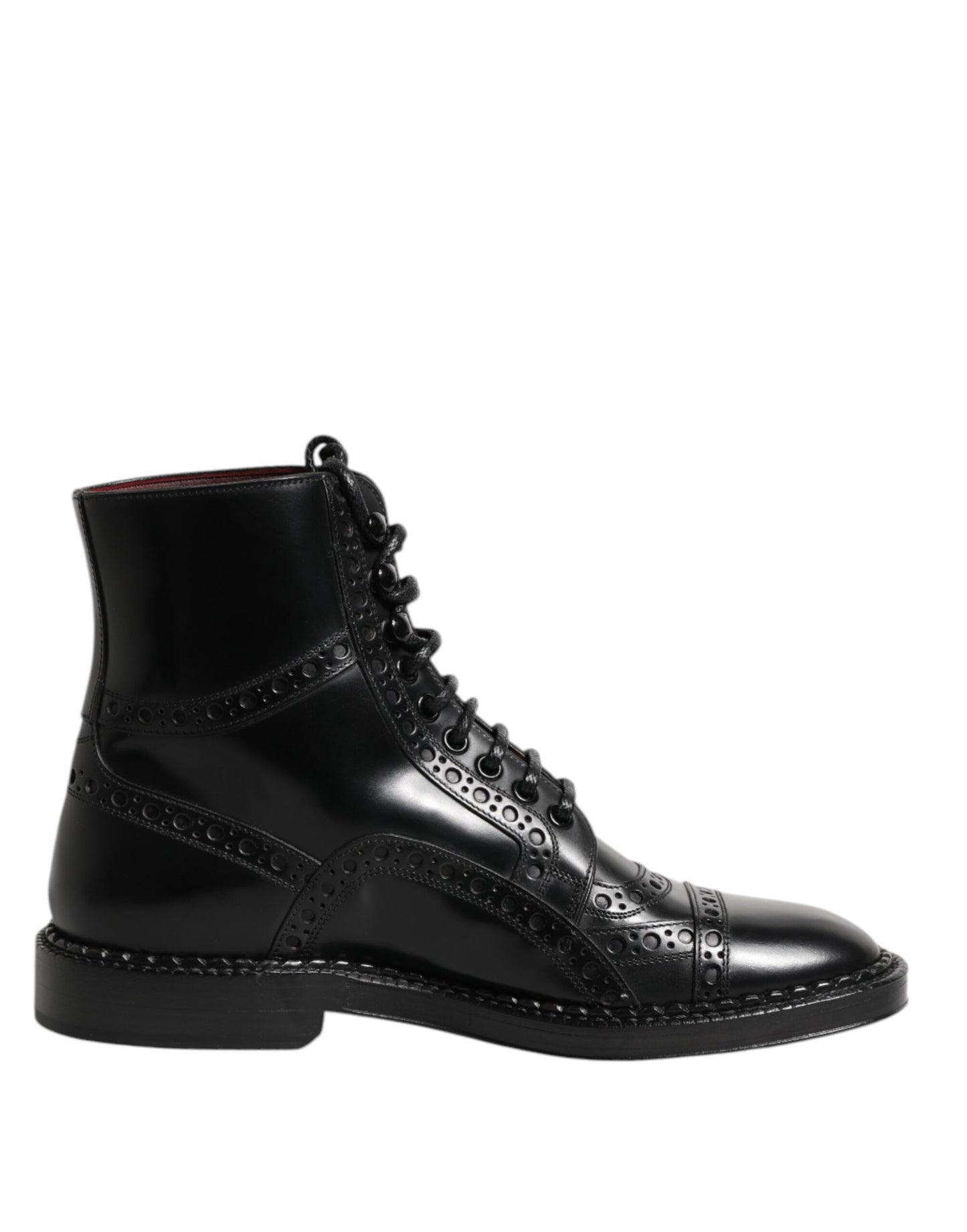 Dolce & Gabbana Schwarze Leder Schnürstiefel mit mittlerer Wade