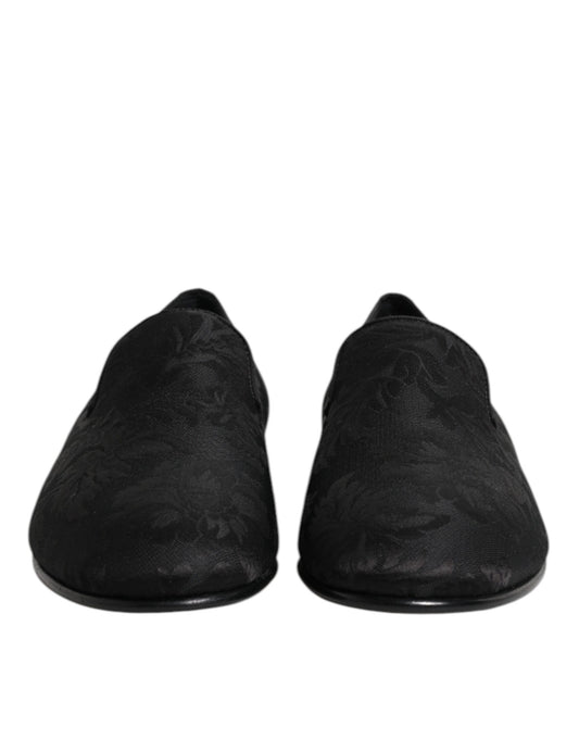 Dolce & Gabbana Schwarz Floral Brokat Loafers Männer Kleid Schuhe