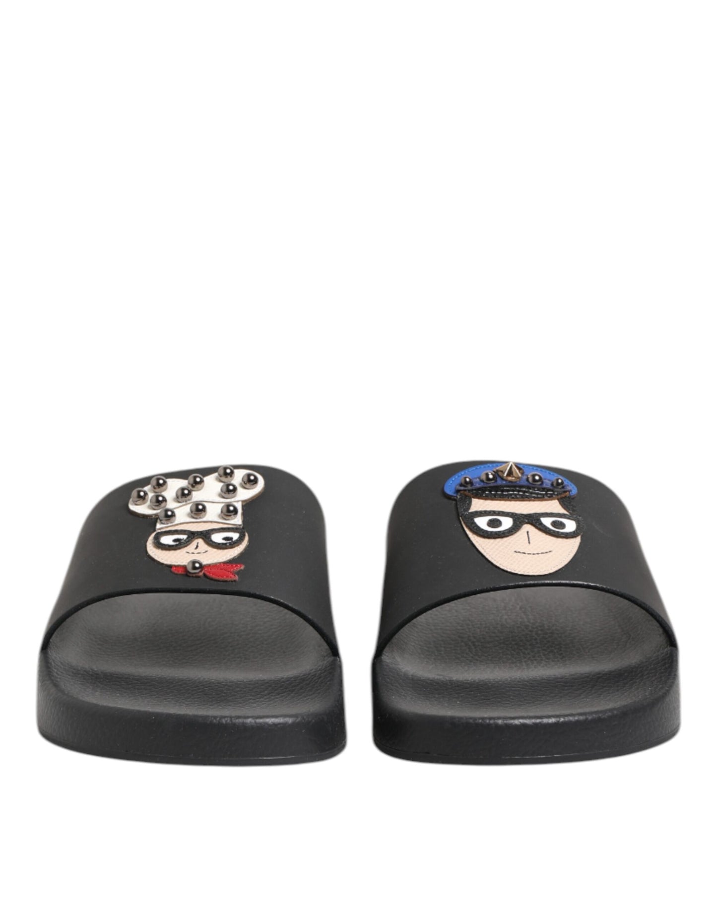 Dolce & Gabbana Schwarze Leder Slides Flats Beachwear Schuhe