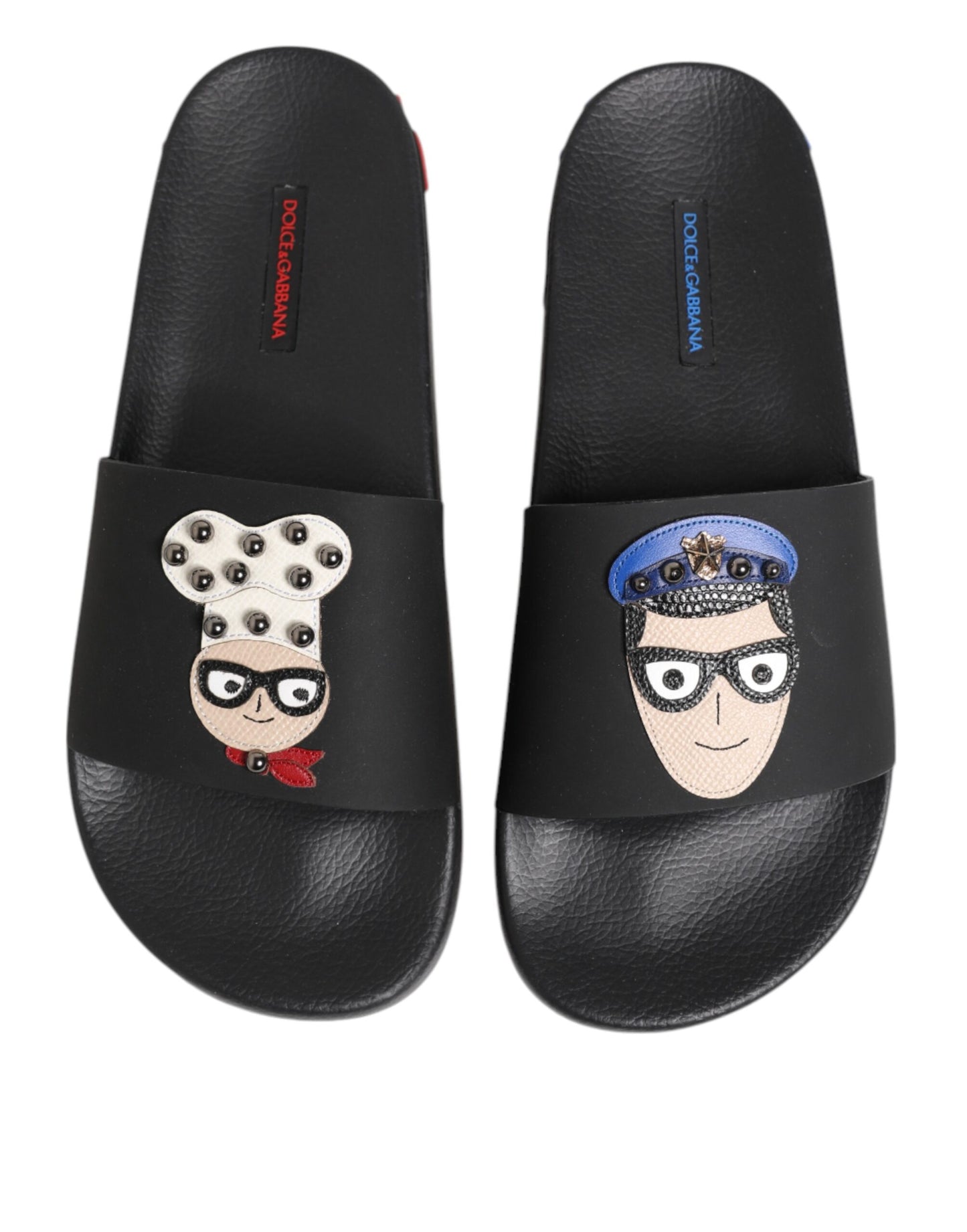 Dolce & Gabbana Schwarze Leder Slides Flats Beachwear Schuhe