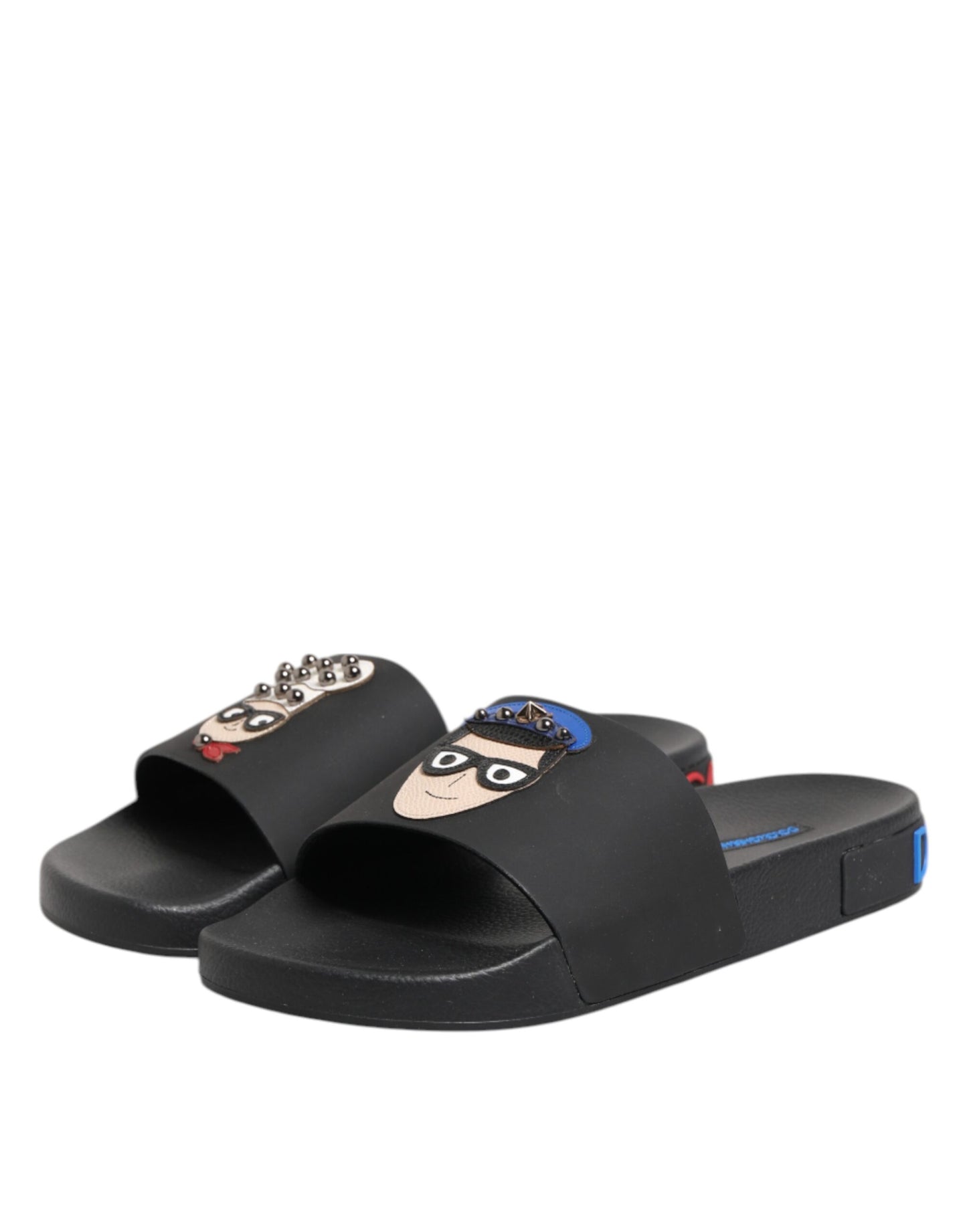 Dolce & Gabbana Schwarze Leder Slides Flats Beachwear Schuhe