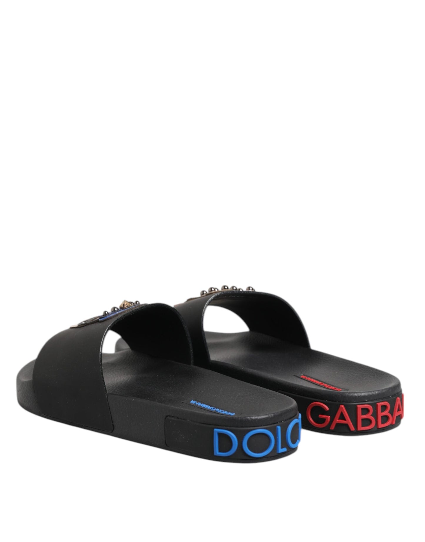 Dolce & Gabbana Schwarze Leder Slides Flats Beachwear Schuhe