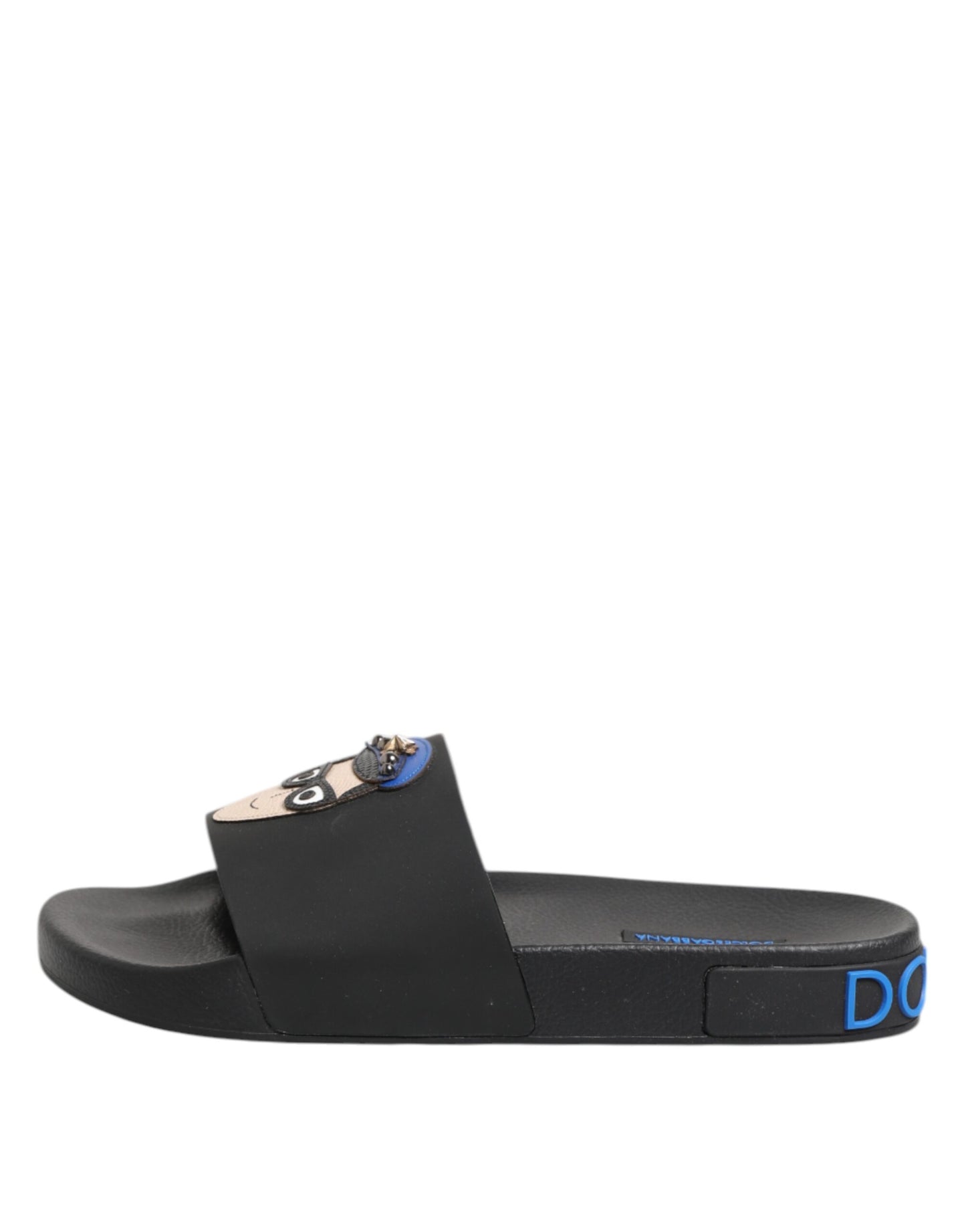 Dolce & Gabbana Schwarze Leder Slides Flats Beachwear Schuhe