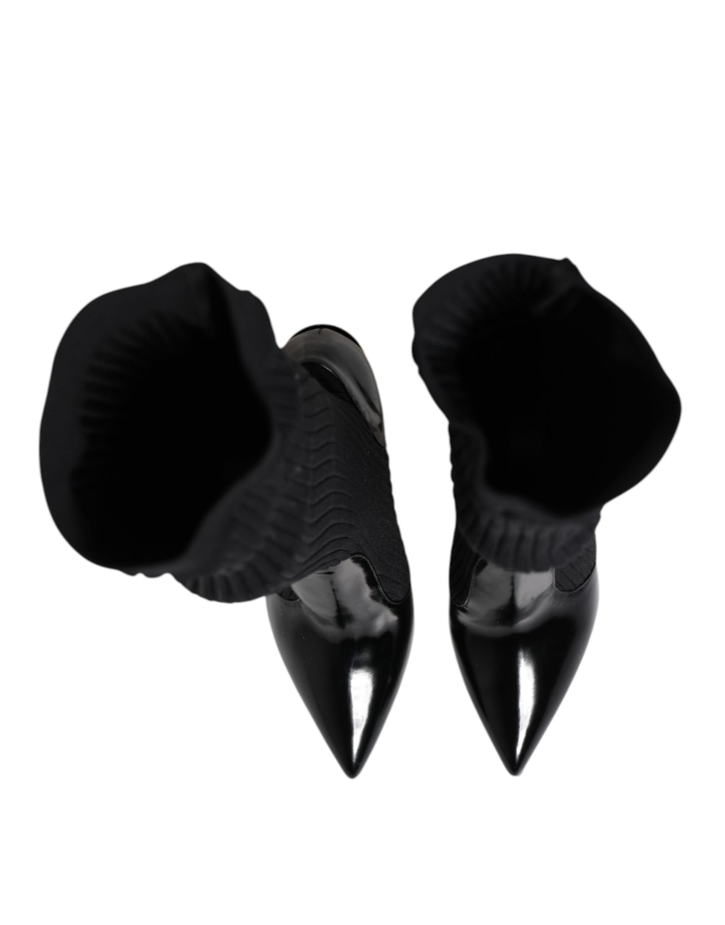 Dolce & Gabbana Schwarze Leder Rippenstrick-Kniestiefel Schuhe