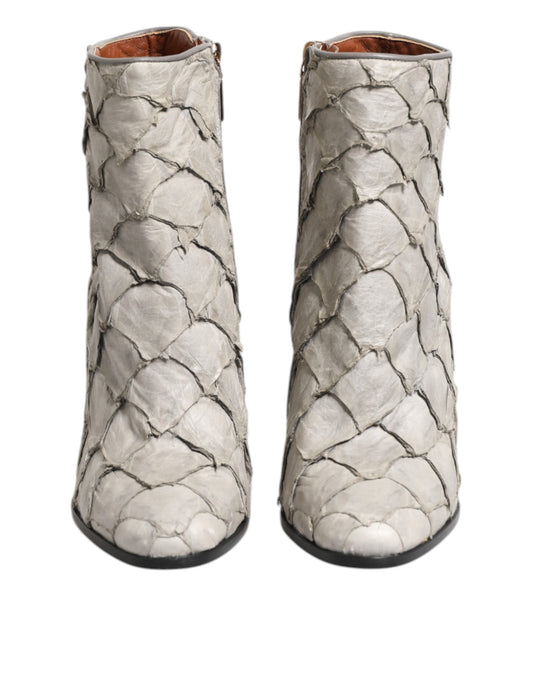 Dolce & Gabbana Aus weißem Leder Heels Stiefeletten Schuhe