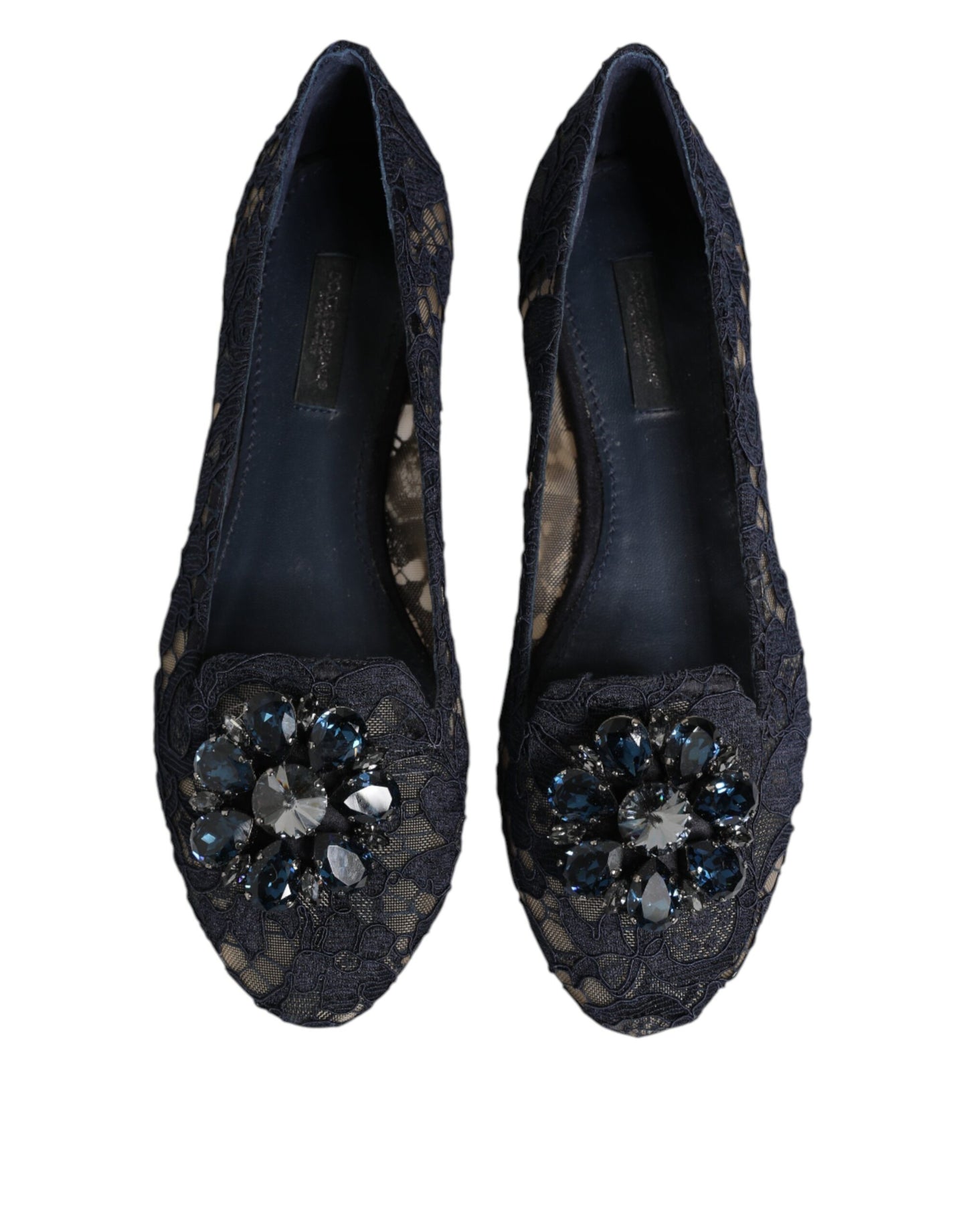 Dolce & Gabbana Blau Taormina Spitze Kristalle Flats Schuhe