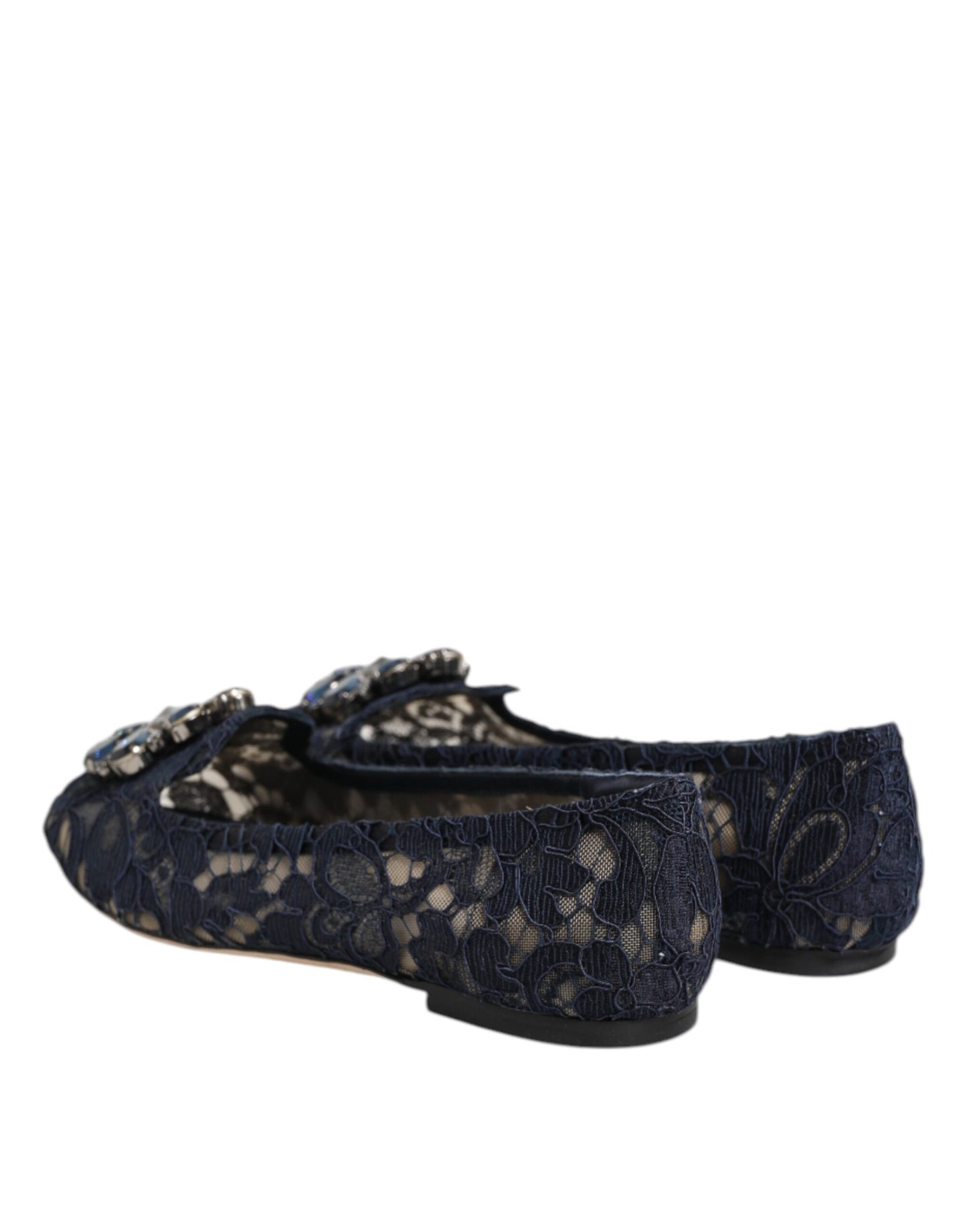 Dolce & Gabbana Blau Taormina Spitze Kristalle Flats Schuhe