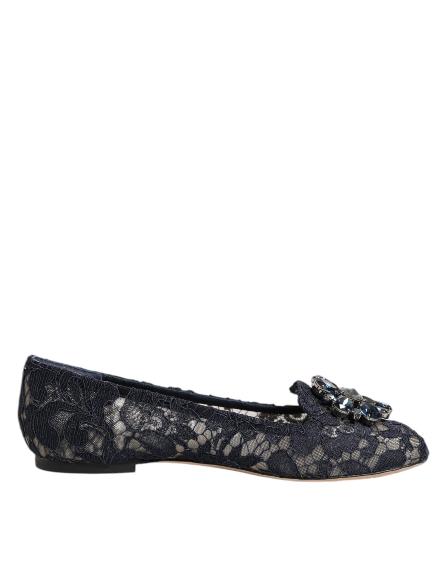 Dolce & Gabbana Blau Taormina Spitze Kristalle Flats Schuhe