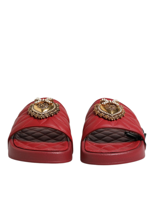 Dolce & Gabbana Rote Devotion Matelassé Leder Pantoletten Schuhe