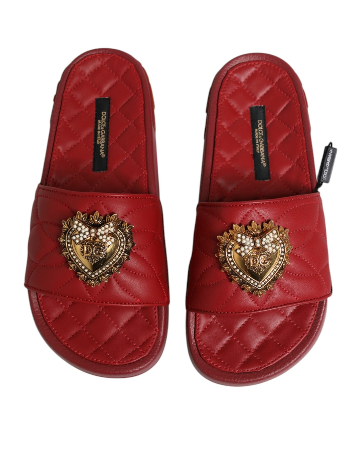 Dolce & Gabbana Rote Devotion Matelassé Leder Pantoletten Schuhe