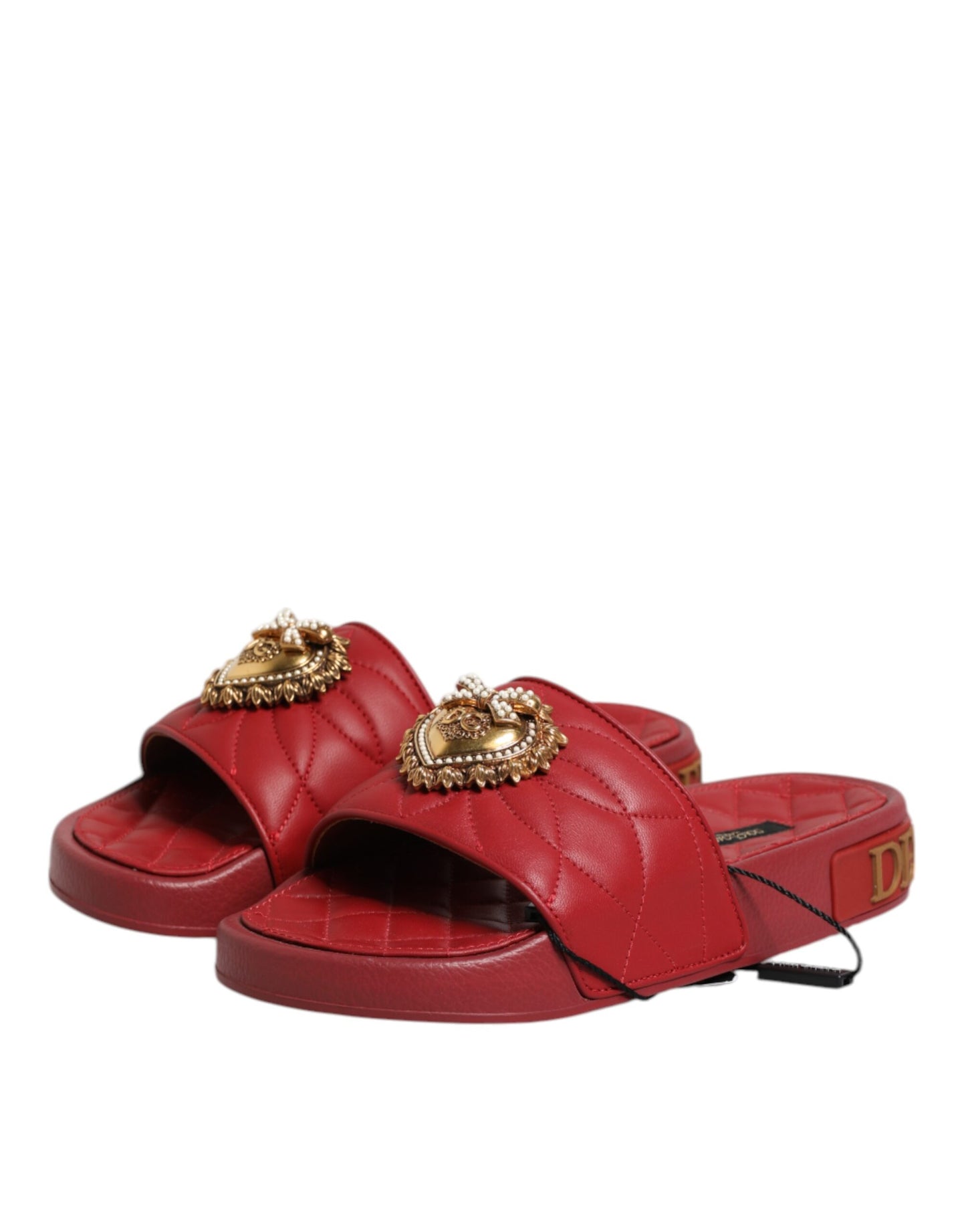 Dolce & Gabbana Rote Devotion Matelassé Leder Pantoletten Schuhe