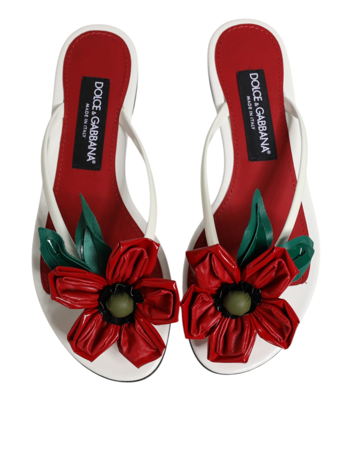 Dolce & Gabbana Rot Weiß KEIRA Blume Leder Sandalen Schuhe