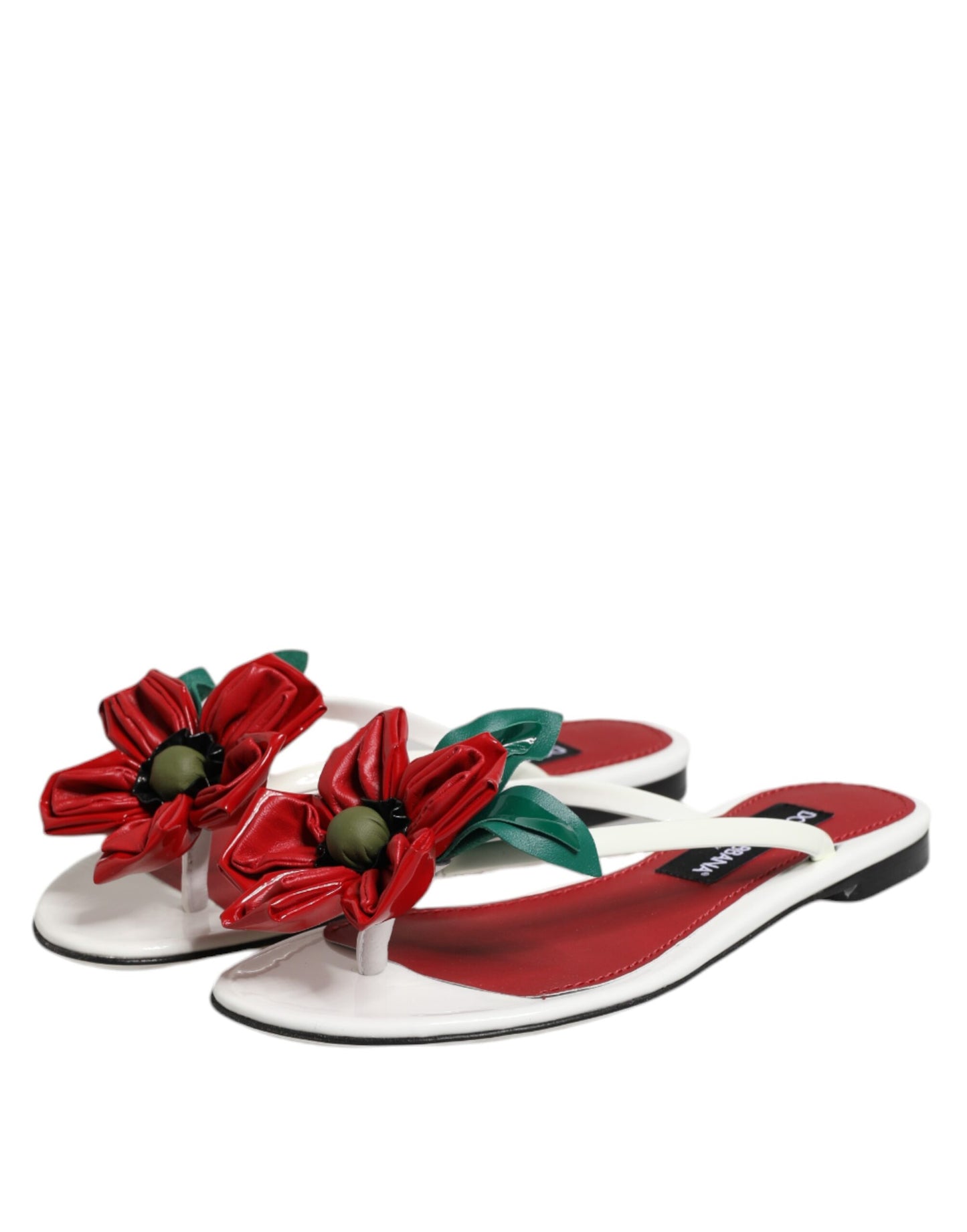 Dolce & Gabbana Rot Weiß KEIRA Blume Leder Sandalen Schuhe