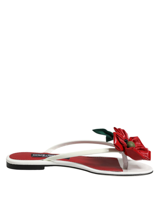 Dolce & Gabbana Rot Weiß KEIRA Blume Leder Sandalen Schuhe