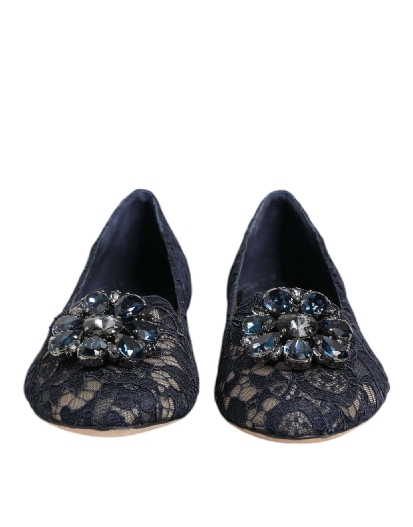 Dolce & Gabbana Blau Taormina Spitze Kristalle Flats Schuhe